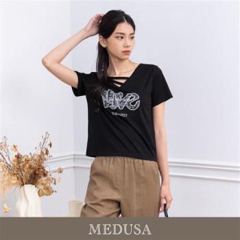 現貨【MEDUSA 曼度莎】LOVE 鑽飾線條造型T恤（M-XL）｜女休閒上衣 短袖上衣