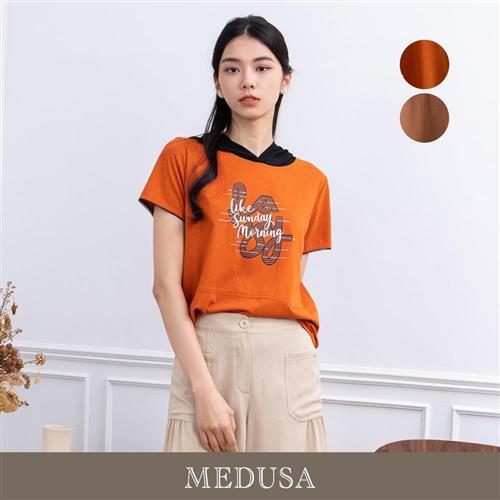 現貨【MEDUSA 曼度莎】雪紡連帽拼接 Lazy 帽T - 2色（M-2L）｜女休閒上衣 短袖上衣
