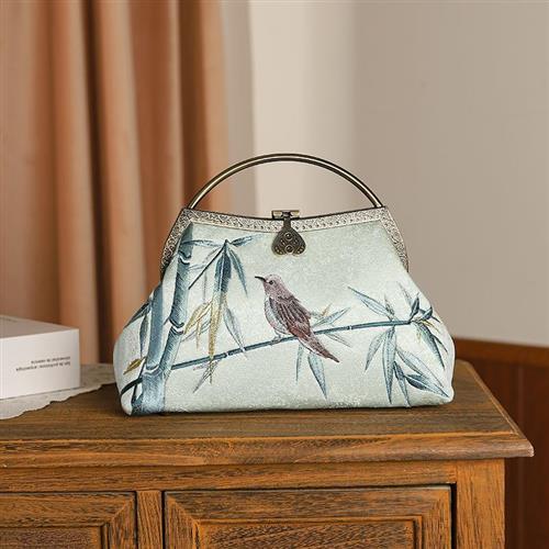 【巴黎精品】晚宴包手提口金包-竹林麻雀刺繡鍊條女包包2色a1ew13