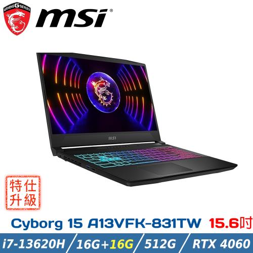 (特仕升級)MSI微星 Cyborg 15 A13VFK-831TW(i7-13620H/16G+16G/RTX4060/512G/W11/15.6)
