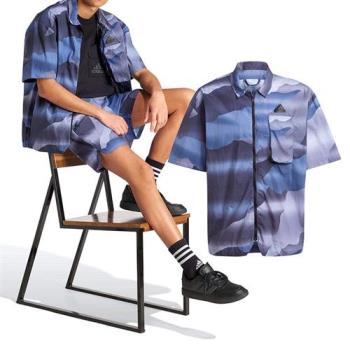 Adidas M CE Q2 SHIRT 男款 藍色 寬鬆 拉鍊 上衣 透氣 短袖 襯衫 IR5184