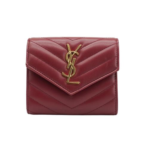 二手品 Ysl Monogram 金logo牛皮三折釦式短夾(403943-紅)