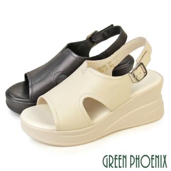 GREEN PHOENIX 女 涼鞋 厚底涼鞋 楔型涼鞋 輕量 全真皮U11-22126