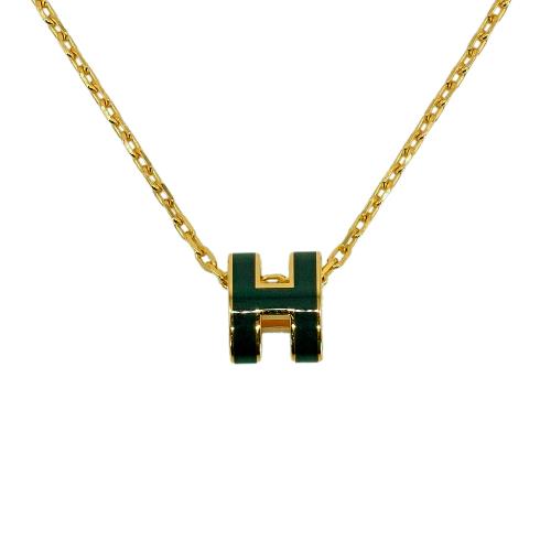 Hermes Mini Pop H 立體橢圓簍空項鍊(綠/玫瑰金練)