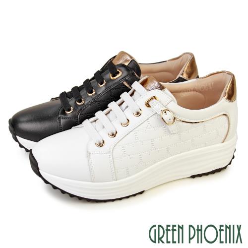 GREEN PHOENIX 女 運動鞋 休閒鞋 懶人鞋 真皮 顯瘦 免綁鞋帶 輕量厚底U11-20066