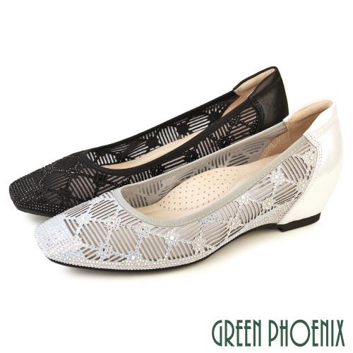 GREEN PHOENIX 女 娃娃鞋 便鞋 包鞋 方頭 內增高 全真皮 乳膠鞋墊U11-22519