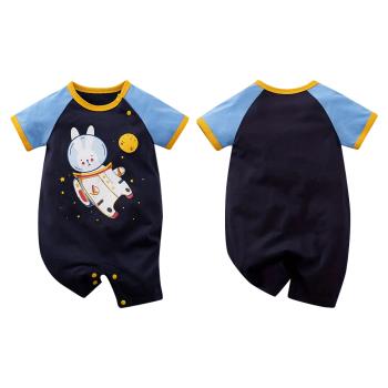 Colorland-棉質短袖包屁衣 寶寶連身衣 太空兔款嬰兒服