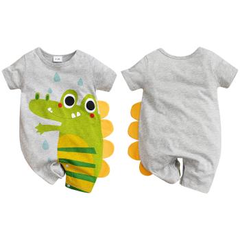 Colorland-棉質短袖包屁衣 寶寶連身衣 灰底鱷魚款嬰兒服