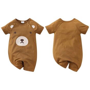 Colorland-棉質短袖包屁衣 寶寶連身衣 棕熊嬰兒服