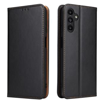 Fierre Shann 真皮紋 Samsung A55 5G (6.6吋) 錢包支架款磁吸側掀手工PU皮套保護殼