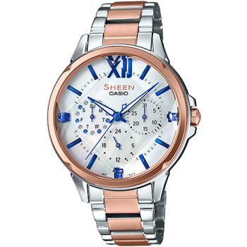 CASIO SHEEN 璀璨晶鑽珍珠貝時尚腕錶/銀X玫瑰金/SHE-3056SPG-7A