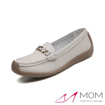 【MOM】真皮美鑽馬銜扣軟底鞋/真皮閃耀美鑽馬銜扣飾軟底蝸牛鞋 女鞋 灰