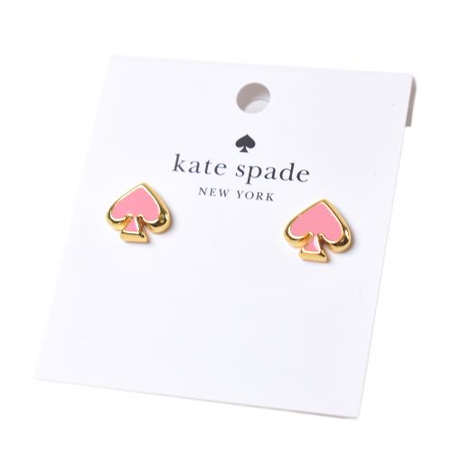 KATE SPADE 琺瑯桃心針式耳環-櫻花粉