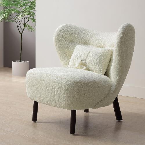 Boden-歐菲白色泰迪羊毛絨棉布面造型休閒單人椅/沙發椅/設計款餐椅/商務洽談椅/房間椅/會客椅