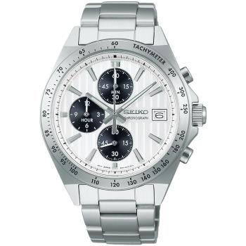 SEIKO 精工 CS 系列 SBTR039J 經典白麵三眼計時男錶 8T67-00Y0S 41㎜