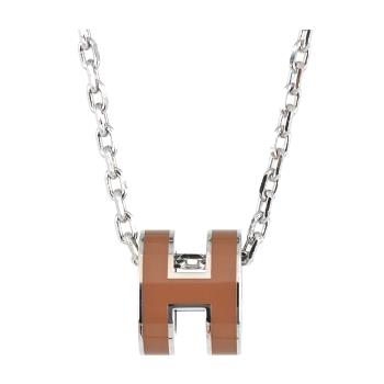 Hermes 愛馬仕 Mini Pop 經典H立體橢圓簍空項鍊(A9駝金/銀)