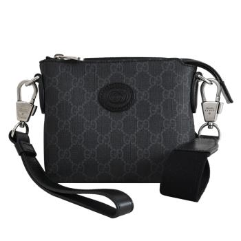 GUCCI 723306 Interlocking G 皮標LOGO手拿/斜背小方包.黑