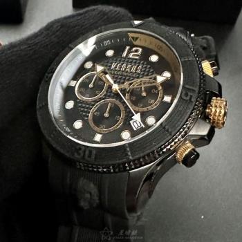 VERSUS VERSACE 凡賽斯男錶 46mm 黑圓形精鋼錶殼 黑色三眼, 中三針顯示錶面款 VV00401