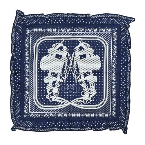 Hermes 愛馬仕 Brides de Gala Bandana a Pois 70 cm荷葉飾邊手工捲邊斜紋真絲方巾(海軍藍/白/黑) 