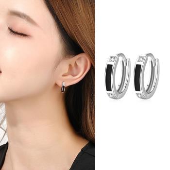 【Emi艾迷】韓系時尚個性黑線條點鑽環繞 耳環 耳扣