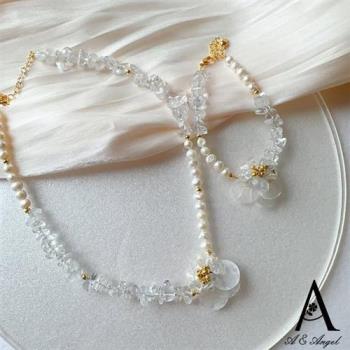 ANGEL 雲霧之花法式珍珠微透手鍊項鍊可選(白色)