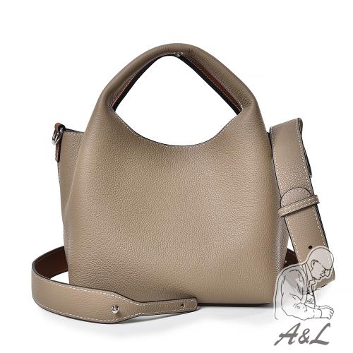 【A&L老工匠】進口TOGO頭層牛皮雙面撞色斜背包-灰棕色