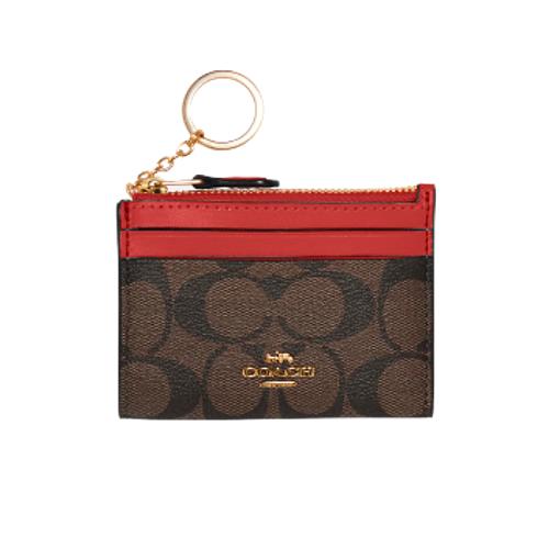 【COACH】品牌 LOGO 卡夾/零錢袋 (棕/紅色) 195031085949