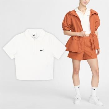 Nike 短袖 NSW Essential Polo Shirts 女款 米白 黑 V領 合身 polo衫 DV7885-133