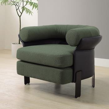 Boden-魯維墨綠色布面造型休閒單人椅沙發椅扶手餐椅商務洽談椅房間椅會客椅設計款椅