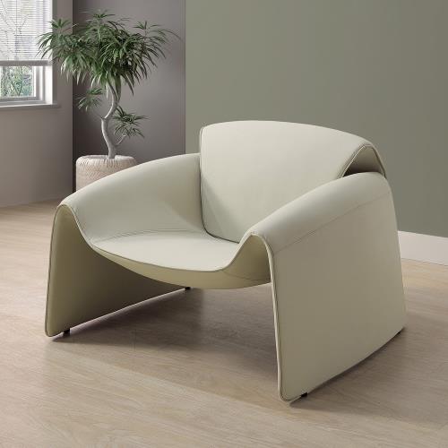 Boden-麥斯米白色皮革造型休閒單人椅/沙發椅/扶手餐椅/商務洽談椅/房間椅/會客椅/設計款椅