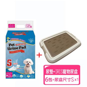 枸杞家園 寵物尿布墊5層超強吸水L尺寸60x45cm-6包組超厚款寵物尿墊+尿盆尺寸Sx1