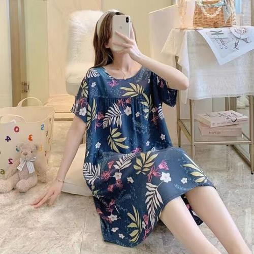 【韓國K.W.】韓國藍底花棉稠花漾洋裝休閒家居服