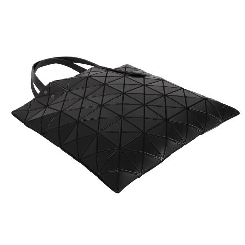 ISSEY MIYAKE 三宅一生- 經典透光幾何方格皮質6x6手提包(霧面黑