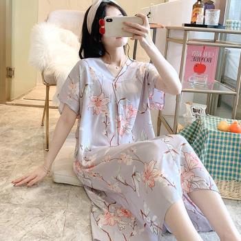 【韓國K.W.】紫底花棉稠V領妞結造型休閒家居服