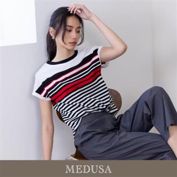 現貨【MEDUSA 曼度莎】紅黑條紋純棉T恤（M-XL）｜女休閒上衣 短袖上衣