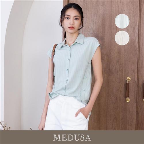 現貨【MEDUSA 曼度莎】多彩直紋天絲涼感無袖襯衫 - 2色（M-2L）｜女涼感上衣 女休閒上衣