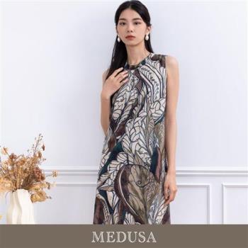 現貨【MEDUSA 曼度莎】棕色彩墨無袖垂墜洋裝（M-XL）｜長洋裝 雪紡洋裝 無袖洋裝