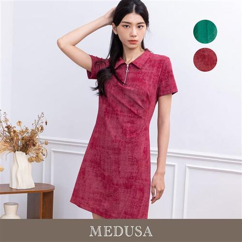 現貨【MEDUSA 曼度莎】翻領側抓褶休閒洋裝 - 2色（M-XL）｜短洋裝 休閒洋裝