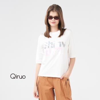 【Qiruo 奇若】春夏專櫃白色短袖上衣2085A水鑽英文字母款
