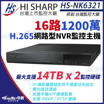 昇銳 HI-SHARP HS-NK6321 H.265 1200萬 16路 4K 雙硬碟 NVR 網路型錄影主機