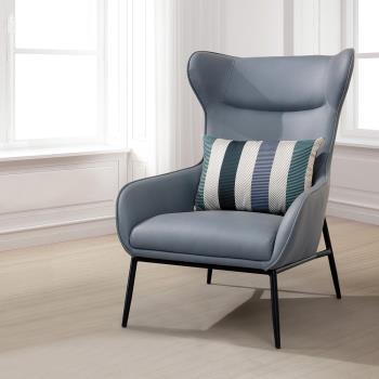 Boden-薇塔藍色皮革造型休閒單人椅沙發椅設計款餐椅商務洽談椅房間椅會客椅