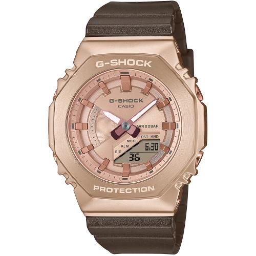 CASIO G-SHOCK 珠光蜜桃金八角造型計時錶/棕/GM-S2100CB-5A