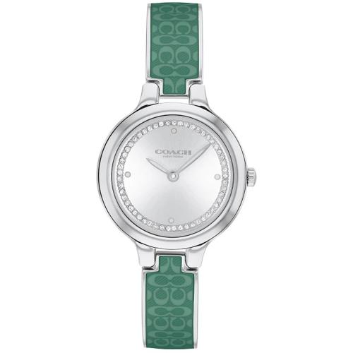 COACH 典雅晶鑽手環式腕錶/銀X綠/27mm/CO14504329