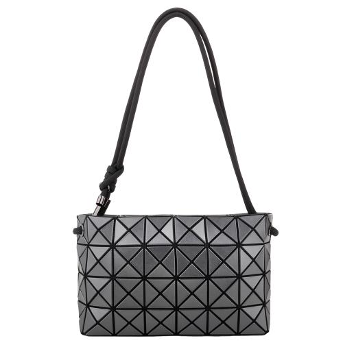 ISSEY MIYAKE 三宅一生  BAOBAO-幾何方格墨繩手提/肩背包(銀鐵灰)