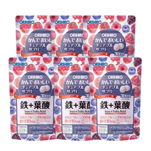 ORIHIRO機能咀嚼錠-綜合莓果口味 鐵+葉酸(120粒/包)X6