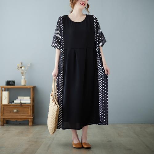 SCL 中大尺碼  均碼  特色點線面文藝優雅連身裙長洋裝