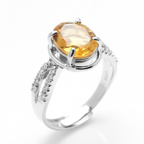 【寶石方塊】 天然黃水晶戒指-8*10mm-活圍設計-925銀飾-R0435