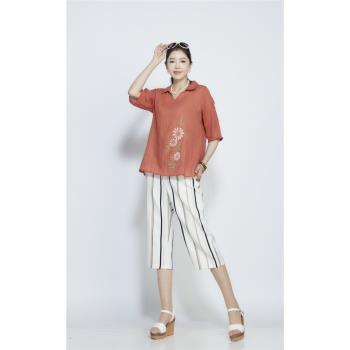 蘭陵(4入)優雅柔美花絲縐五分袖上衣M03-07