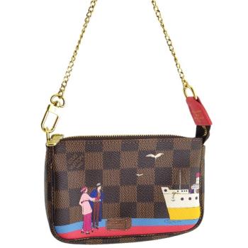九五成新展示品！LV 棋盤格紋帆布郵輪圖騰印花金鍊晚宴包