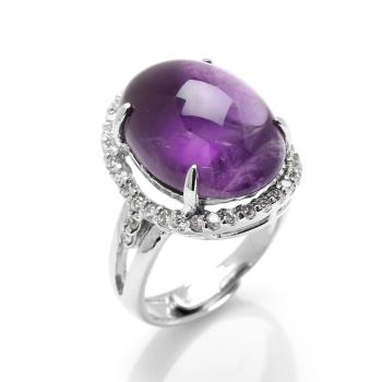 【寶石方塊】天然紫水晶戒指13*18mm-活圍設計-925銀飾-R0434